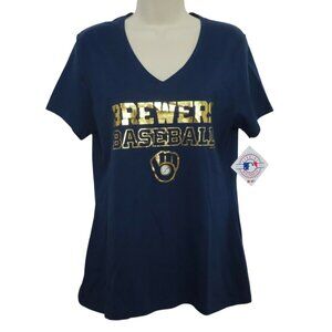 Majestic Womens Medium Milwaukee Brewers Baseball Short Sleeve T Shirt Top NEW